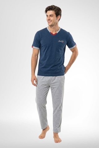 Mecit Pijama Mecit 4005 İndigo %100 Pamuk Kısa Kollu Erkek Pijama Takımı