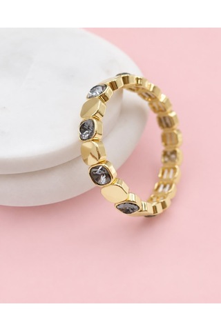 Les Petites Mains Füme Zirkon Taşlı Gold Detaylı Lastikli Bileklik Gümüş
