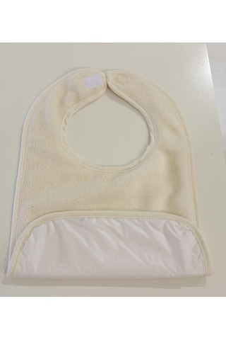 Kadife Su Geçirmez Mama Önlüğü Soft Cırt Bantlı Çocuk Mama Önlüğü Krem