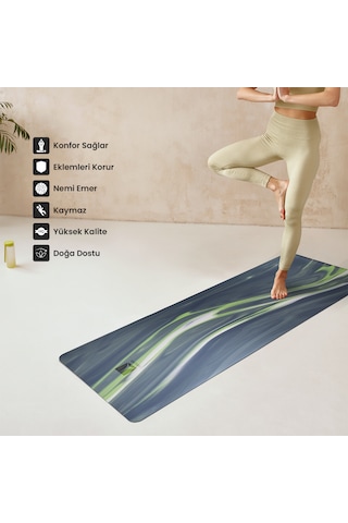 Rebuwo Kaydırmaz Doğal Kauçuk Yoga Matı Pilates Mat Koyu Gri Desenli