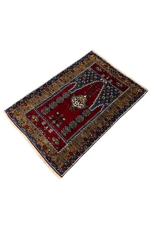 El Dokuma Sıfır Küçük Yahyalı Halısı Seccade 75x110 Kök Boya Namazlık Kırmızı