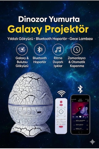 Durukar Bluetooth Hoparlörlü Rgb Gece Lambası Dinazor Yumurtası Işıklı, Uzaktan Kumandalı Dekor Lamba