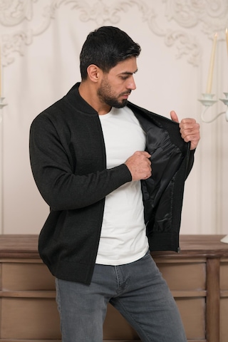 Woolen World Pilot Yaka Fermuar Kapamalı Klasik Kesim Astarlı Çelik Örgü Hırka Antrasit