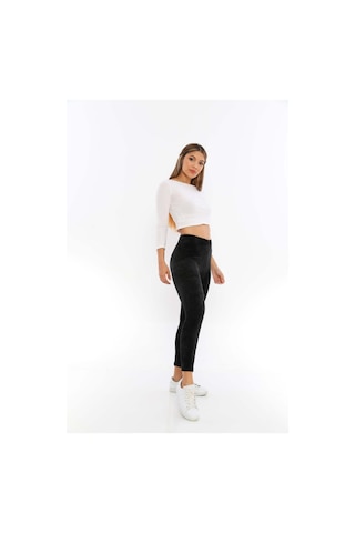 Pucka Fashion Kadife Düz Taytsiyahm Siyah
