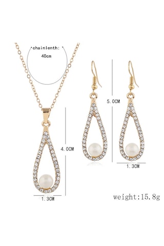 Girift Vintage Glisten Kristal Su Damlası Kolye Küpe Takı Seti İnci Taşlı Altın