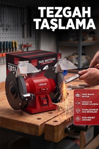 Assur 220W 125 MM Disk Çapı Zımpara Balta Bıçak Bileme Makinesi Taş Motoru Tezgah Üstü Taşlama - 3066