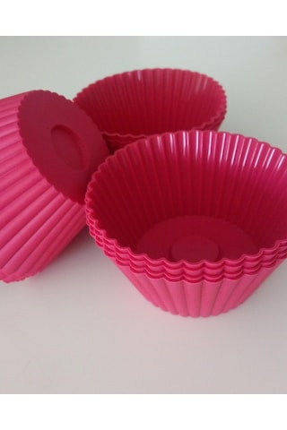 Bybirgül Silikon Mini Kek Kalıbı  Browni Kalıbı Kırmızı Cupcake Kalıbı 12 Adet