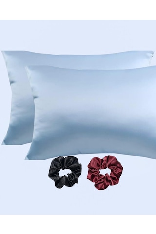 Ipeksi Saten 50x70 Cm Yastık Kılıfı 2 Adet, Kıvırcık Saçlar,dalgalı Ve Düz Saçlar, Bordo 2 Adet Hediye Saten Toka,cilt Dostıu,cilt Bakım,kozmetik,hediyelik,çeyizlik Kullanılabilir Mavi 50 x 22