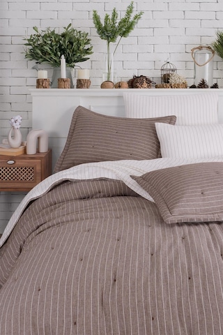 İyi Geceler İstanbul Soft Dreams Kahve Çift Kişilik %100 Pamuk Natural Yatak Örtü Seti Kahverengi