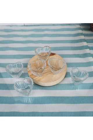 Rayan Sadaf Heart - 6 Adet Mini Cam Sosluk Kahve Yanı Lokumluk Reçellik Sunumluk Dekoratif Tabak - 65 Ml Şeffaf