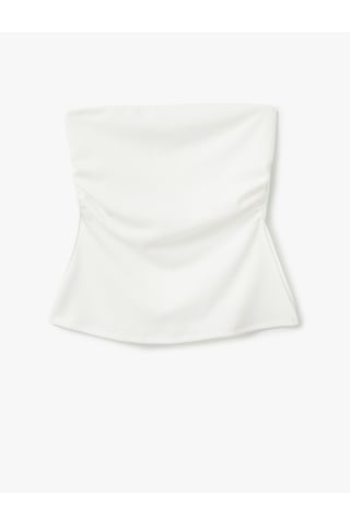 Koton Krep Scuba Kumaş Drape Detaylı Asimetrik Straplez Üst Beyaz 5sak10017ek Beyaz
