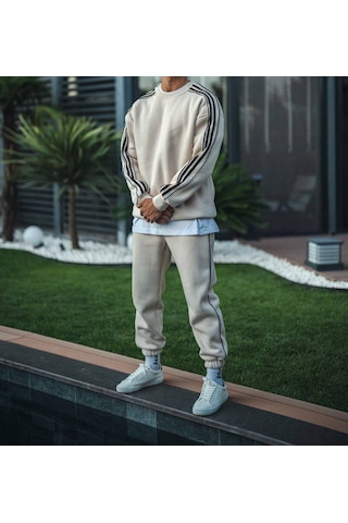 Lulikwear 3 İplik Sweatshirt Ve Eşofman Takımı Krem