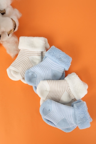 Baby Shez Pamuklu 4'lü Yenidoğan Bebek Kışlık Havlu Çorap Mavi