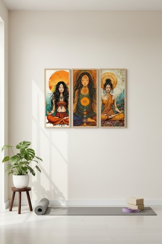 Yoga Tablosu 3 Lü Set 60x25 Cm Dikey Mdf Meditasyon & Yoga Temalı Duvar Tablosu
