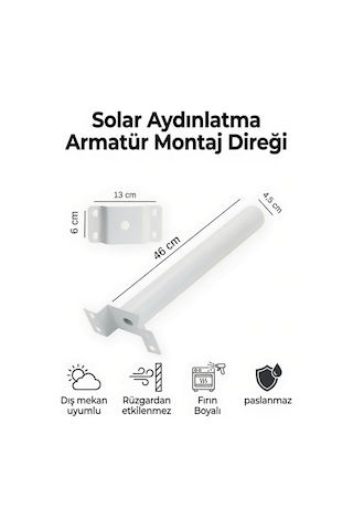 Solar Aydınlatma Armatür Montaj Direği 46 Cm Fırın Boyalı Paslanmaz Dış Mekan Bahçe Duvar Direği Solar Aydınlatma Armatür Montaj Direği 46 Cm Fırın Boyalı Paslanmaz Dış Mekan Bahçe Duvar Direği