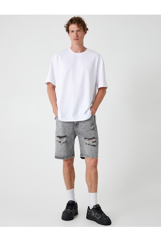 Koton Oversize Kot Şort Bermuda Cepli Yıpratma Detaylı Gri 4sam40045ıd Gri