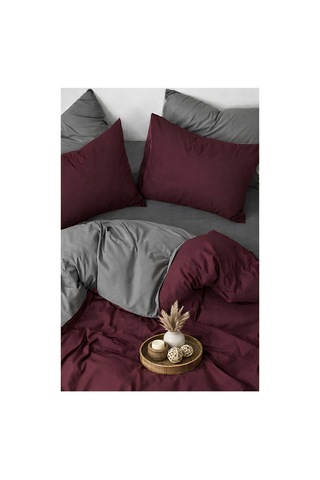Bordo & Gri Tek Kişilik Nevresim Takımı Modern Minimal Seri Bordo-gri