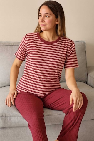 Tenra Kadın Pijama Takımı Kısa Kollu %100 Pamuk Bordo