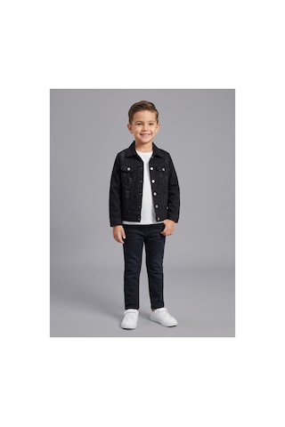 Deniva Kids Unisex Çocuk Siyah Denim Ceket Lazer Kesim Cepli Pamuklu Jean Ceket
