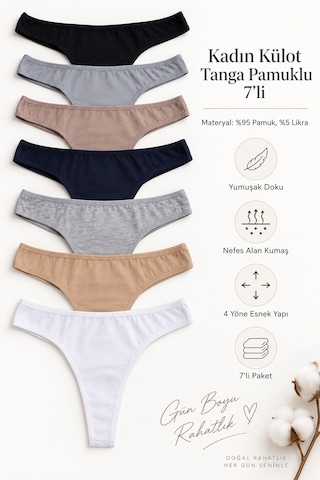 Nicoletta Kadın Külot Tanga String 7 Li Paket Likralı Pamuklu 798112 Çok Renkli