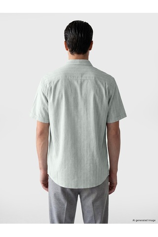 Lcwaıkıkı Classic Yeşil Regular Fit Çizgili Kısa Kollu Erkek Gömlek