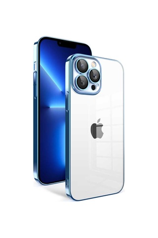 Zeyline Apple Uyumlu iPhone 12 Pro Kamera Korumalı Renkli Çerçeveli Zore Garaj Kapak-mavi Açık