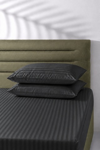 Çizgili Saten Çarşaf Takımı Seti Lastikli Yumuşak & Parlak Tek/çift/battal Boy 30 Cm Yükseklik Antrasit