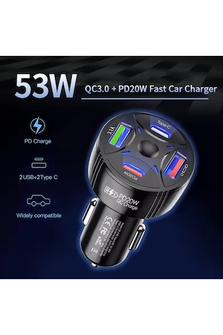 P48 4 İn 1 Pd20w + Qc3.0 Araç İçi Çakmaklık Hızlı Şarj Başlığı
