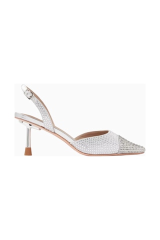 Nicoli Belize 60 Crystal Slingback Pumps, Satin-metallic Leather, 60mm Topuk, El Işçiliği Lüks Tasarım Gümüş