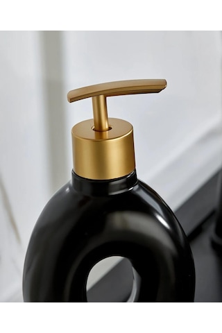 Gold Tasarımlı Lüx Porselen Banyo Ve Mutfak Sıvı Sabunluk Siyah