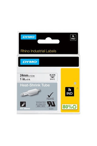 Lexroo Rhino Industrial Daralan Kablo Etiketleri 24 Mm X 1,5 M Beyaz Zemin Üzerine Siyah Yazı