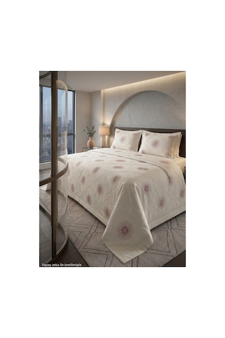 Çift Kişilik Nakışlı Yatak Örtüsü Seti 2 Adet Yastık Kılıfı Dahil 250 X 260 Nakışlı01 Pembe