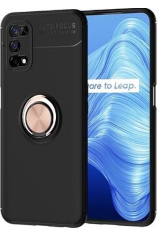 Realme 7 Pro Kılıf Yüzüğü Stant Ve Araç Tutucu Olabilen Şık Esnek Premium Silikon Kapak Ryc/ravel Siyah - Rose Gold
