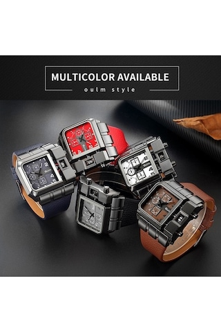 Novahub Oulm 3364 Erkek Kadran Deri Kemer Kuvars Saat Beyaz Çok Renkli, Kırmızı Model Çok Renkli