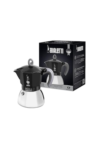 Moka İndüksiyon Siyah: 6 Cups Ocak Üstü Espresso Pişirici - 280ml - Alt Hazne: Dış Paslanmaz Çelik İç Alüminy
