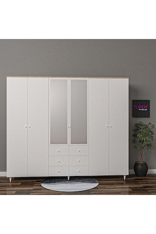 Vision 6 Kapılı 6 Çekmeceli Gardrop Mdf Sis Gri