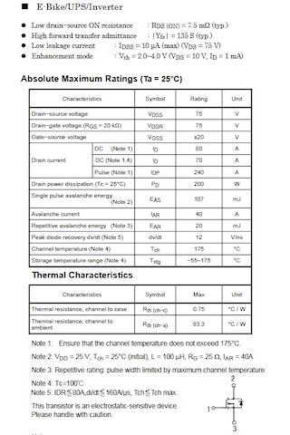 Tk80e08k3 N-channel Mosfet 75v, 80a, 7.5mohm