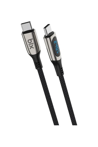 Bxcc243 Type-c To Type-c 240w 480mbps E-marker Çip Dijital Ekran Göstergeli Örgülü Şarj Ve Data Kablosu 1 Metre