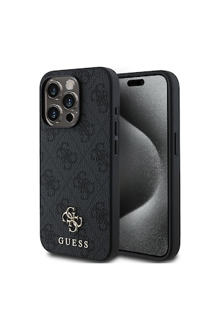 Apple Uyumlu iPhone 15 Pro Max Kılıf Guess Lisanslı Magsafe Şarj Özellikli Small 4g Classic Siyah