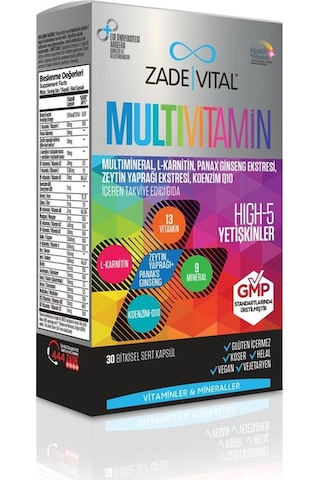 Zade Vital Multivitamin Takviye Edici Gıda 30 Bitkisel   Kapsül