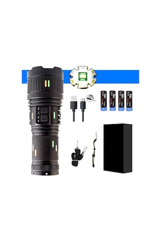 Pro F-3001 Alüminyum Tg Led Güç Göstergeli Type-c Şarjlı El Feneri 100 W Açık Gri