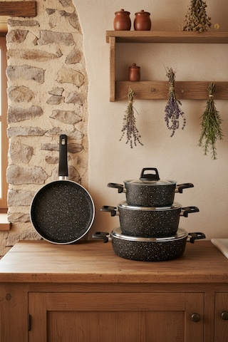 Bernardo Vormi 7 Parça Tencere Seti Siyah Siyah