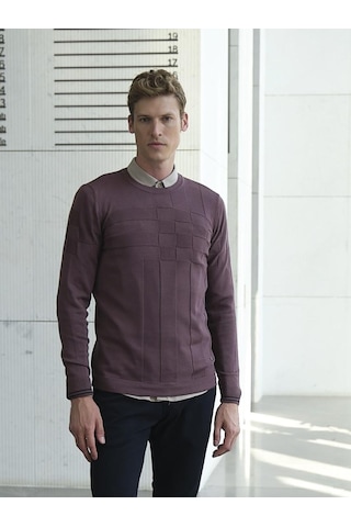 Erkek Triko Örgü Desenli Slim Fit Kazak Ncs Jeans 3638-Mürdüm