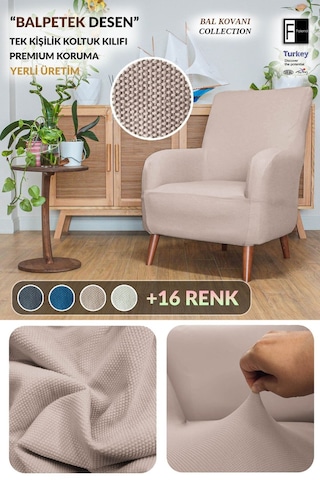 Streç Lastikli Berjer 1 Kişilik Kanepe Çekyat Örtüsü Lastikli Koltuk Örtüsü Koltuk Kılıf Vizon