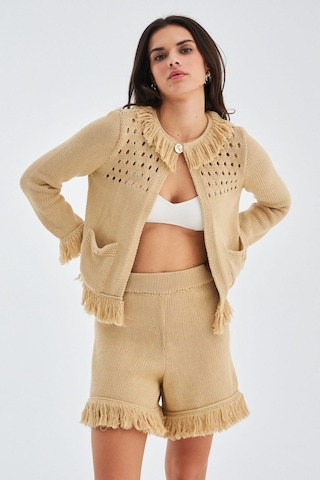 Peraluna Mıyoki Cardıgan & Shorts Mevsimlik Pamuklu Kadın Triko T Bej
