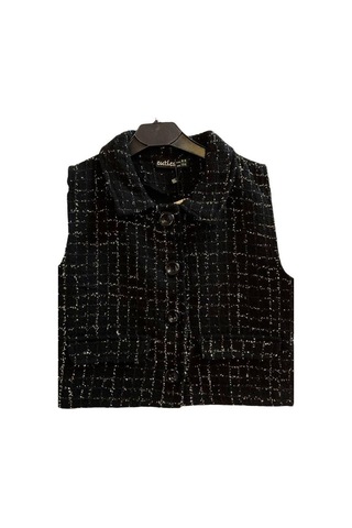 Kız Çocuk Tüvit Kumaş Simli Yelek-15051 Siyah