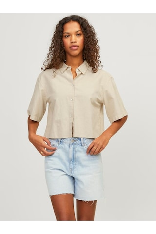 Jjxx Jxlulu Ss Cropped Lınen Blend Shırt Wvn Kadın Bej Kk Gömlek - 12231335