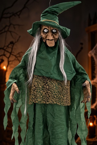 Halloween Cadılar Bayramı Sensörlü Sesli Işıklı Asılabilir Büyük Yeşil Cadı Korku Süsü 150 Cm Diğer
