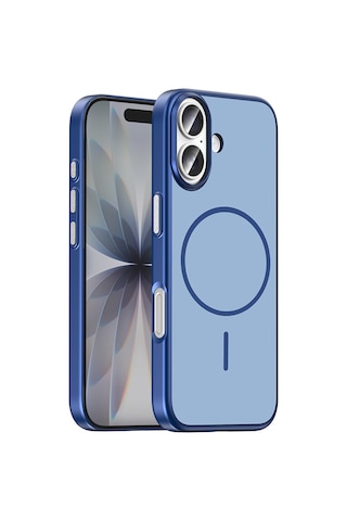 Apple iPhone Uyumlu 16 Kılıf M-safe Şarj Özellikli Zore Lora Pc Kapak - Lacivert