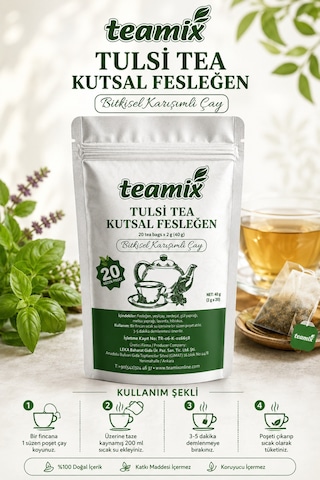 Tulsi Tea Kutsal Fesleğen Bitkisel Karışımlı Çay 20 Süzen Doypack Ambalaj